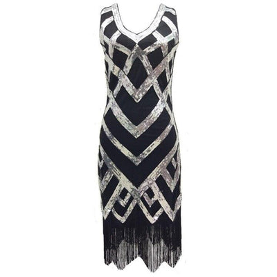 Robe Années 20 Vintage Noir Argent