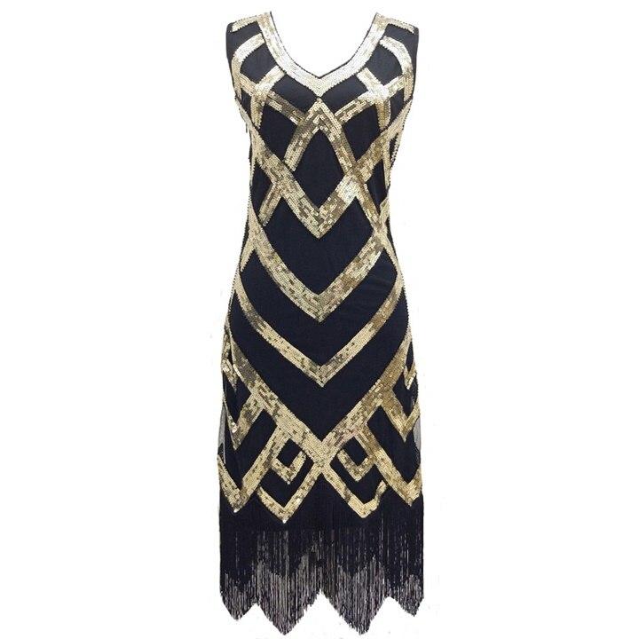 Robe Années 20 Vintage Noir Or
