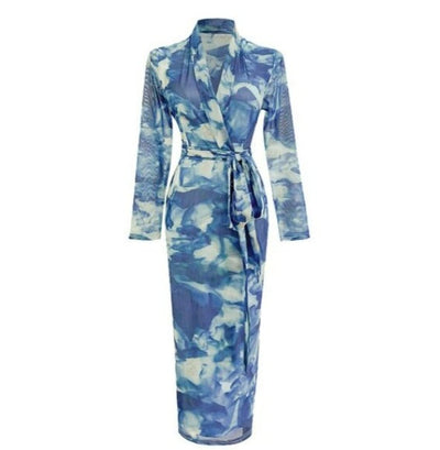 Robe Années 40 Bleu Foulard