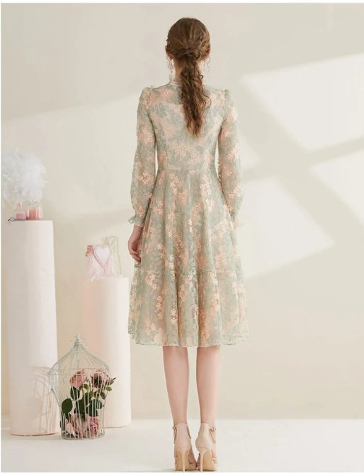 Robe Années 40 Dentelle Vintage Chic Gris