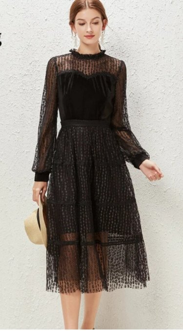 Robe Années 40 Dentelle Vintage Chic Noir