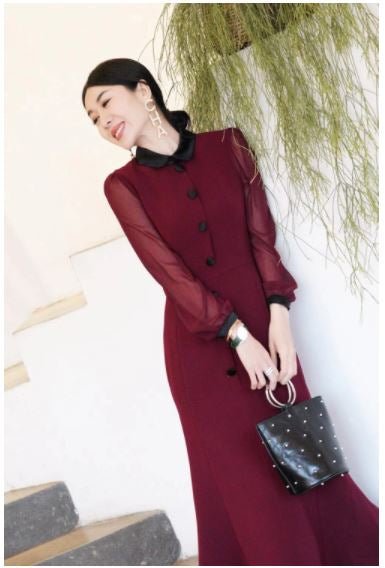 Robe Années 40 Femme Bordeaux