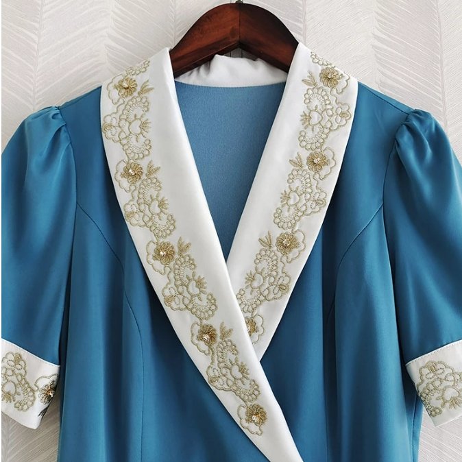 Robe Années 40 Perles Bleu