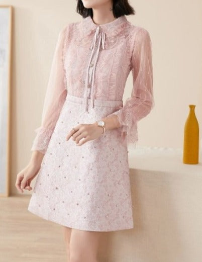 Robe Années 40 Perles Rose