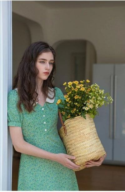 Robe Années 40 Verte Marguerites