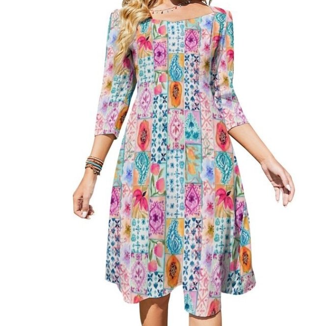 Robe Années 70 Hippie Fleurs