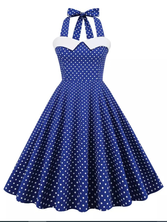 Robe Bleu a Pois Blanc Vintage