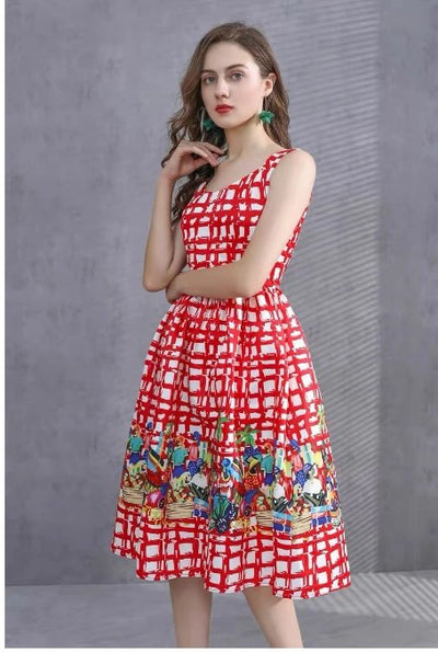 Robe Carreaux Rouge Vintage 40s