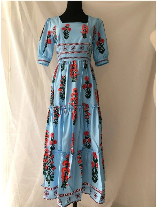 Robe Courte Vintage Fleurie Bleu