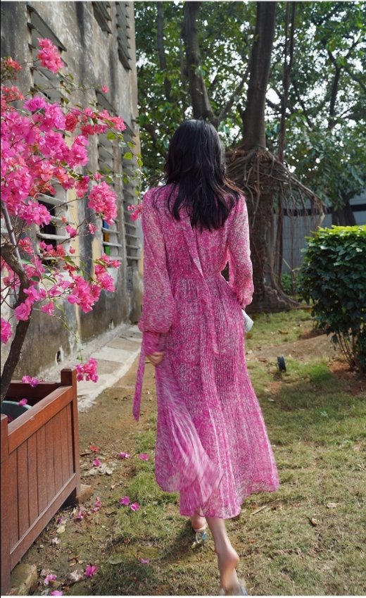 Robe de Cérémonie Vintage Fleurie Rose