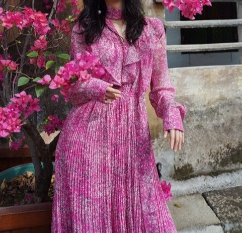 Robe de Cérémonie Vintage Fleurie Rose