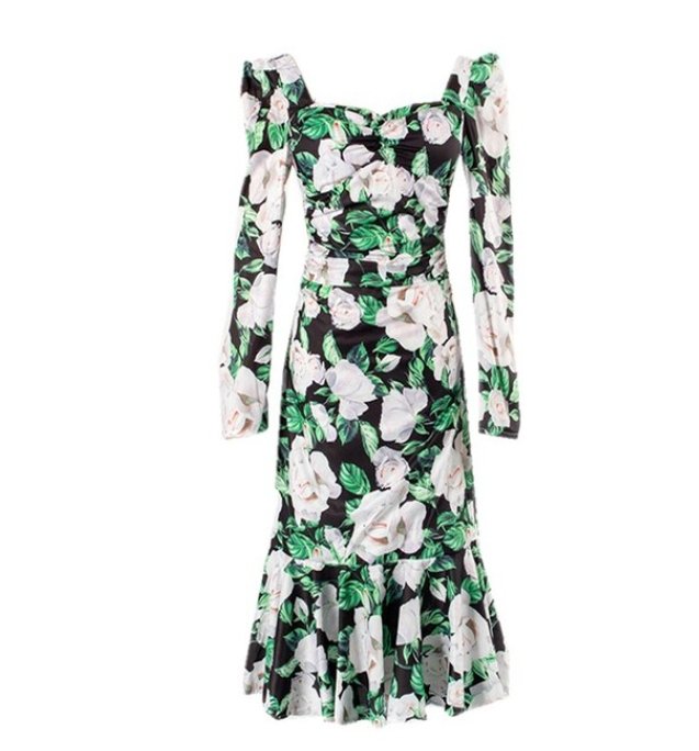 Robe de Cérémonie Vintage Fleurie Verte