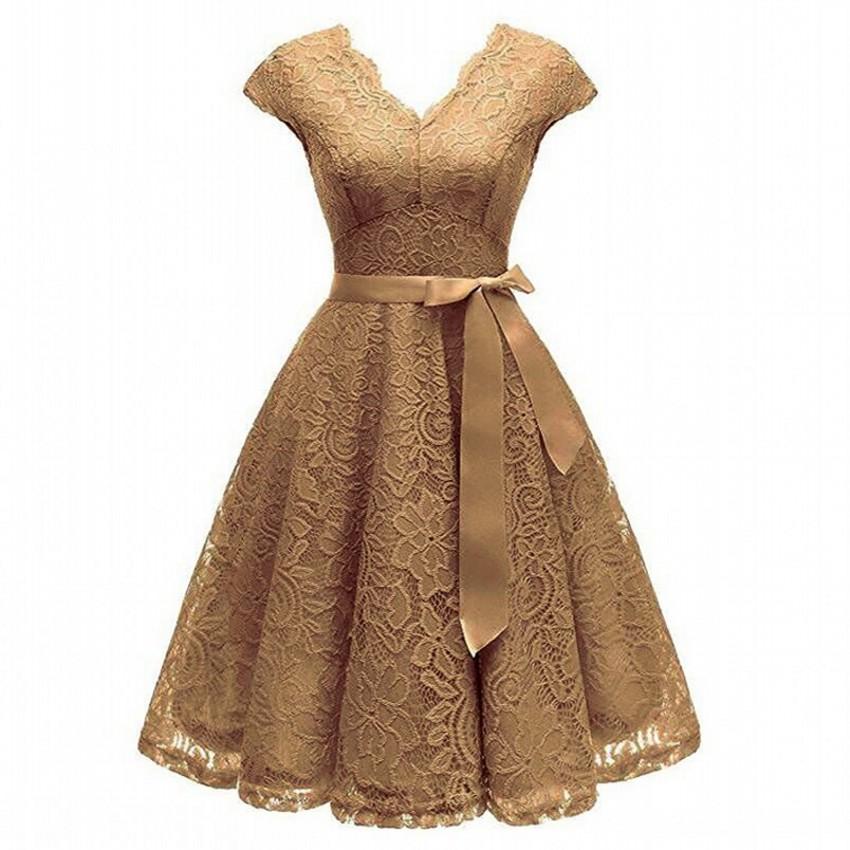 Robe de Soirée des Années 50 Dentelle Café