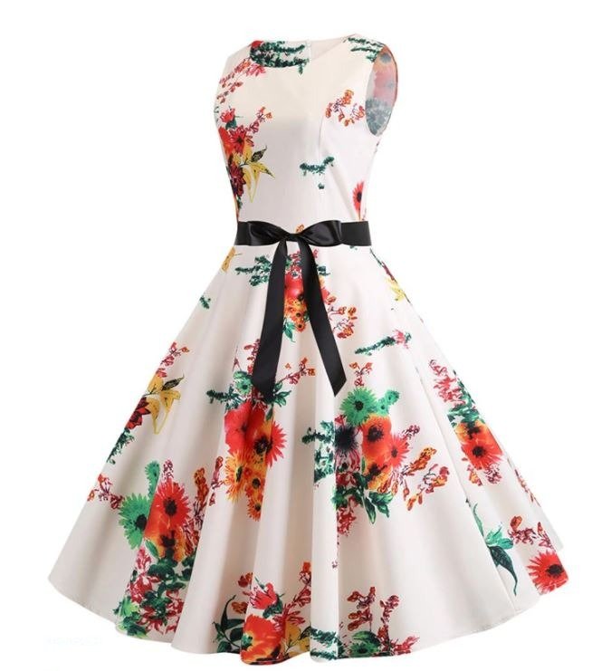 Robe Evasée Vintage Beige et Rose