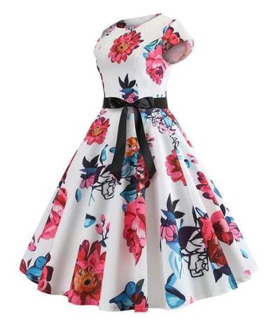 Robe Evasée Vintage Blanche et Rose