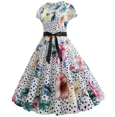 Robe Année 50 Blanche Fleurs et Pois