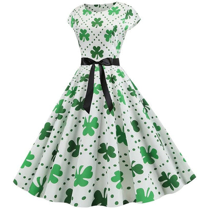 Robe Evasée Vintage Blanche Pois Fleurs