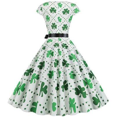 Robe Evasée Vintage Blanche Pois Fleurs