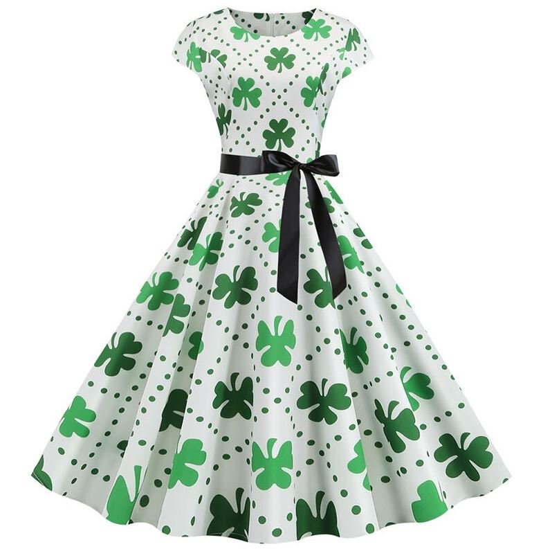 Robe Evasée Vintage Blanche Pois Fleurs