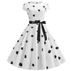 Robe Evasée Vintage Blanche Pois Noirs