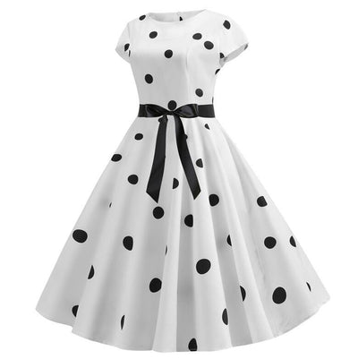 Robe Evasée Vintage Blanche Pois Noirs