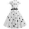 Robe Evasée Vintage Blanche Pois Noirs