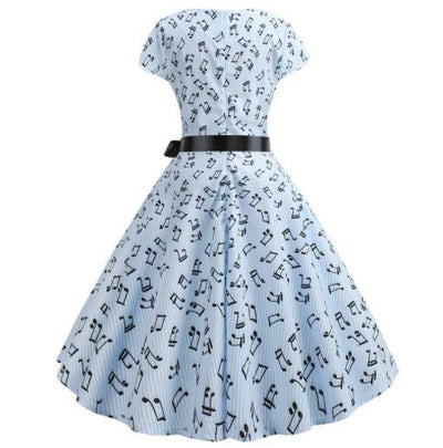 Robe Evasée Vintage Bleue Musique