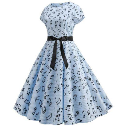 Robe Evasée Vintage Bleue Musique