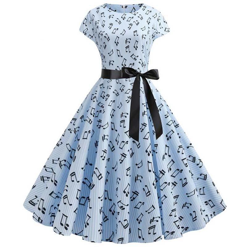 Robe Evasée Vintage Bleue Musique