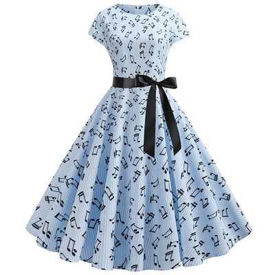 Robe Evasée Vintage Bleue Musique