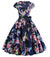 Robe Evasée Vintage Bleue Petites Feuilles
