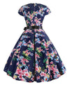 Robe Evasée Vintage Bleue Petites Feuilles