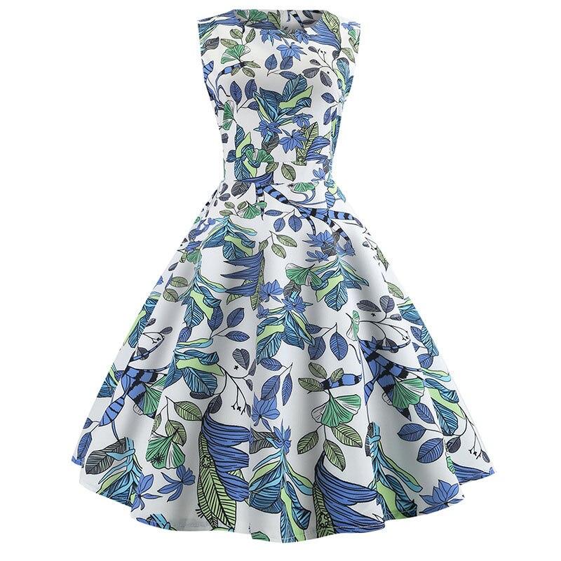 Robe Evasée Vintage Fleurs Bleues