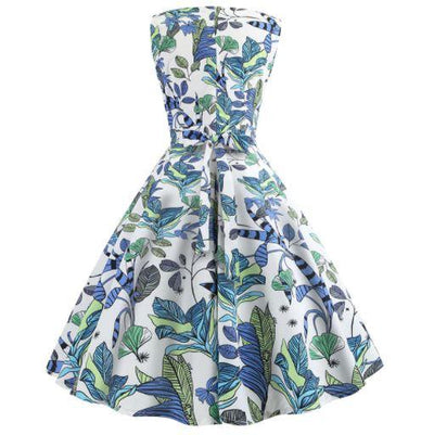 Robe Evasée Vintage Fleurs Bleues