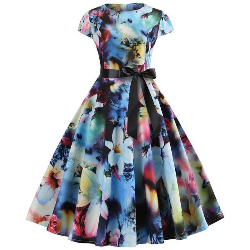 Robe Evasée Vintage Fleurs Pastel
