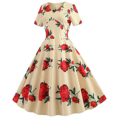 Robe Evasée Vintage Jaune Fleurs