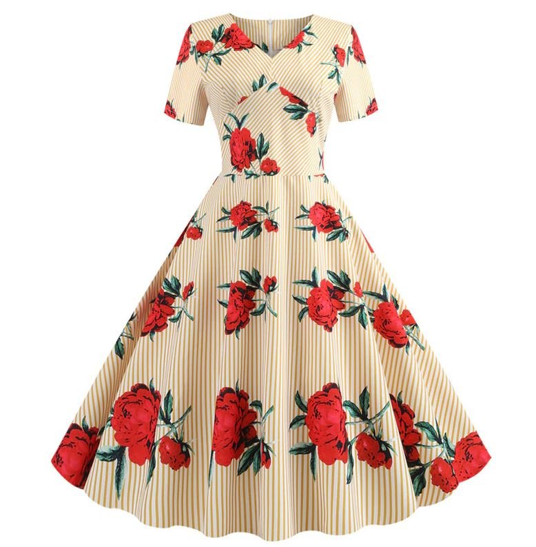 Robe Evasée Vintage Jaune Fleurs