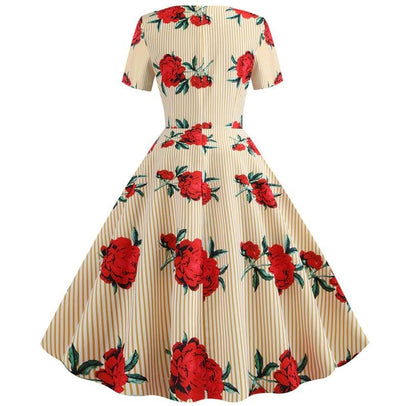 Robe Evasée Vintage Jaune Fleurs