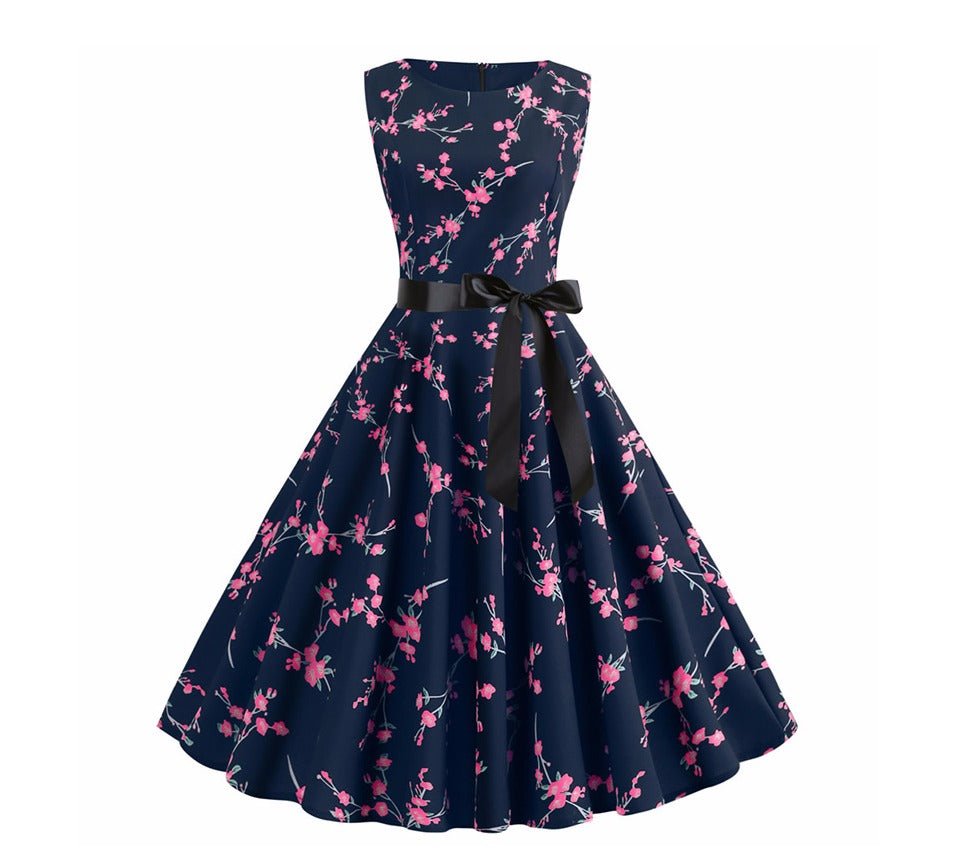 Robe Evasée Vintage Marine Fleurs