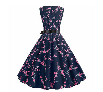 Robe Evasée Vintage Marine Fleurs
