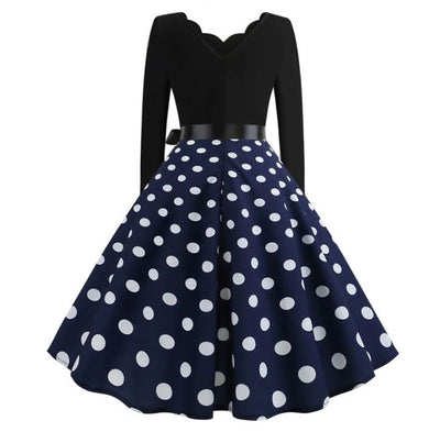 Robe Evasée Vintage Marine Pois Blancs