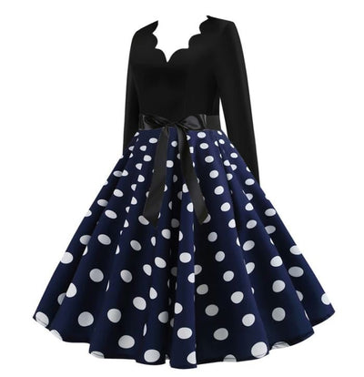 Robe Evasée Vintage Marine Pois Blancs