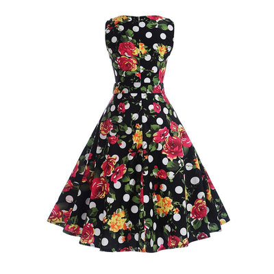 Robe Evasée Vintage Marine Pois Fleurs