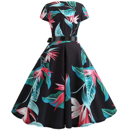 Robe Evasée Vintage Noire Fines Fleurs