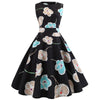 Robe Evasée Vintage Noire Fleurs