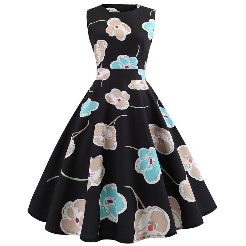 Robe Evasée Vintage Noire Fleurs