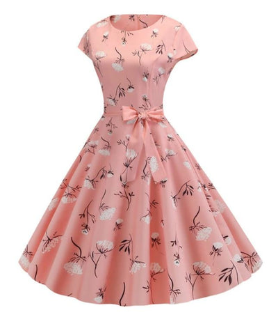 Robe Evasée Vintage Rose Fleurie
