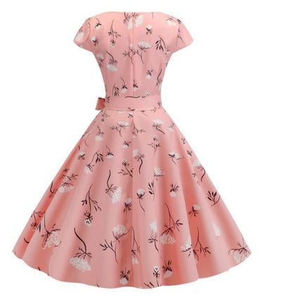Robe Evasée Vintage Rose Fleurie