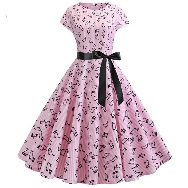 Robe Evasée Vintage Rose Musique