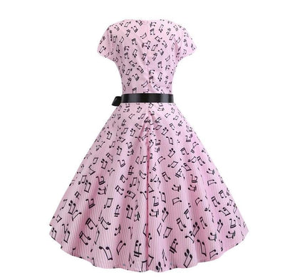 Robe Evasée Vintage Rose Printemps